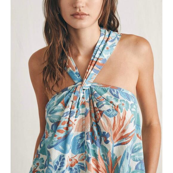 FAHERTY Bay Twist Dress Women Small Floral Print Blue Halter Maxi Sleeveless NEW - Picture 2 of 16